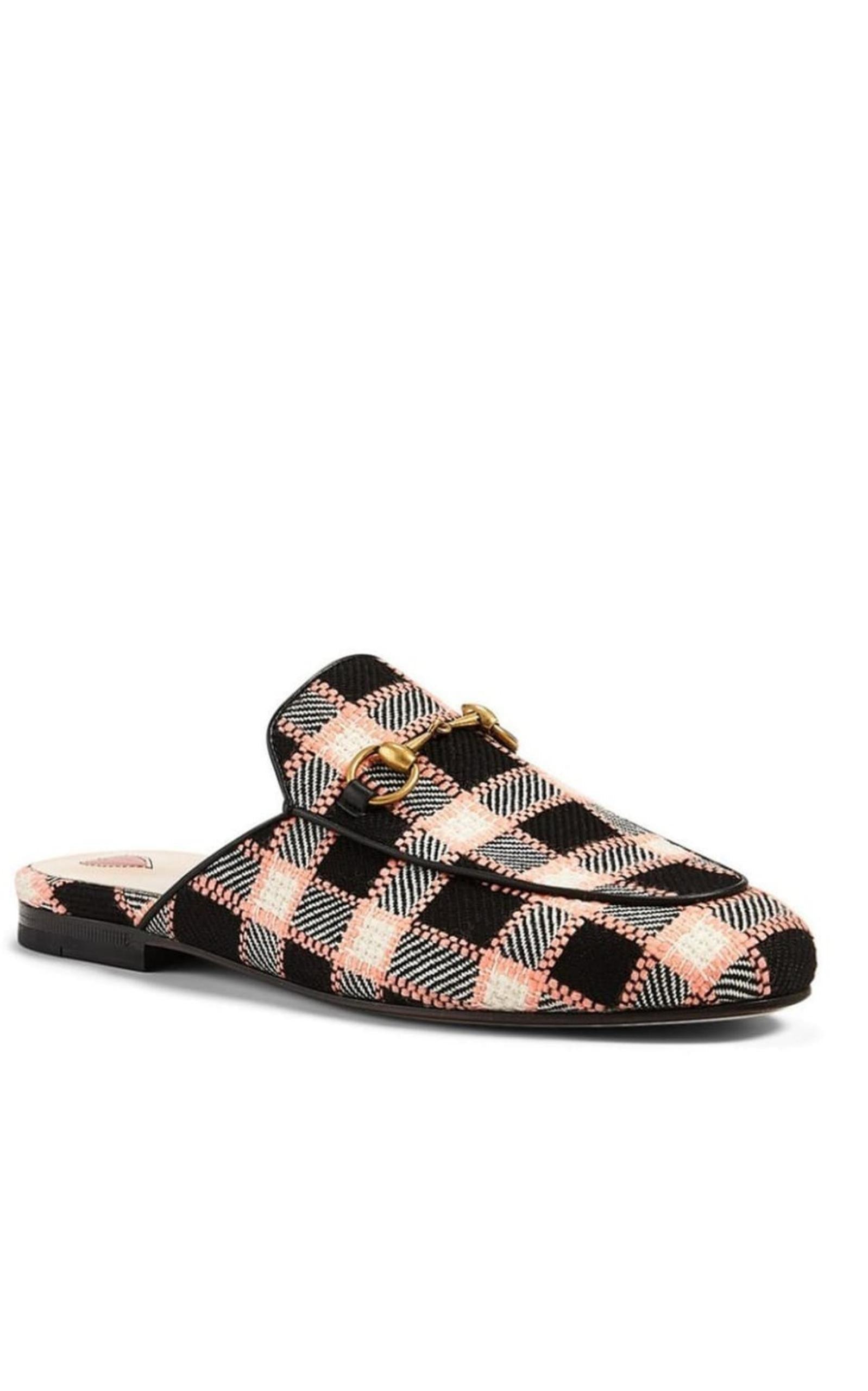 Gucci Princetown Tweed Check Woven Mules