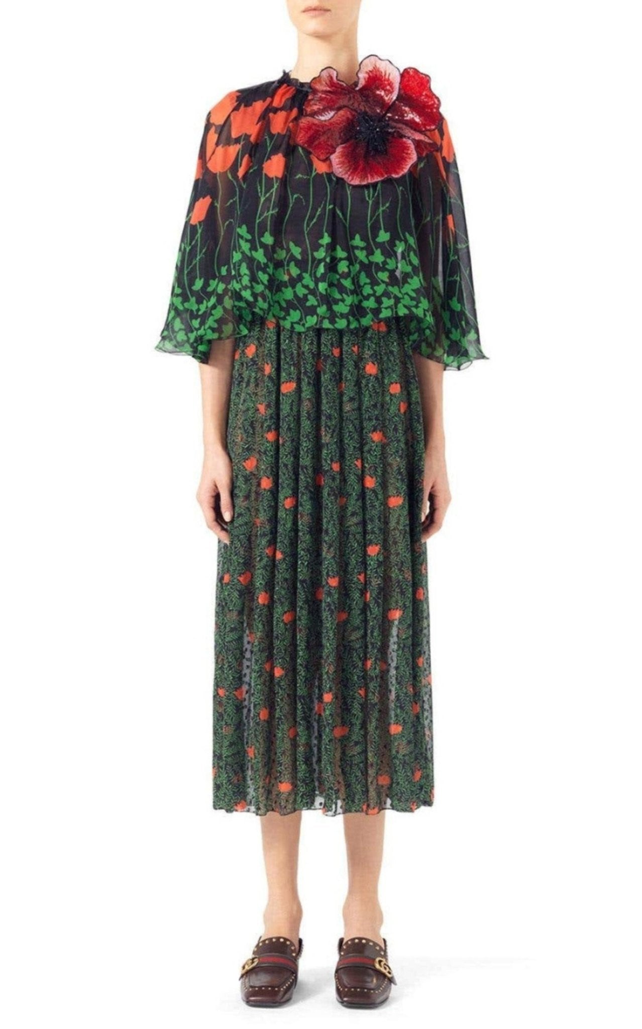 Gucci Printed Fil Coupe Cape Dress - Runway Catalog