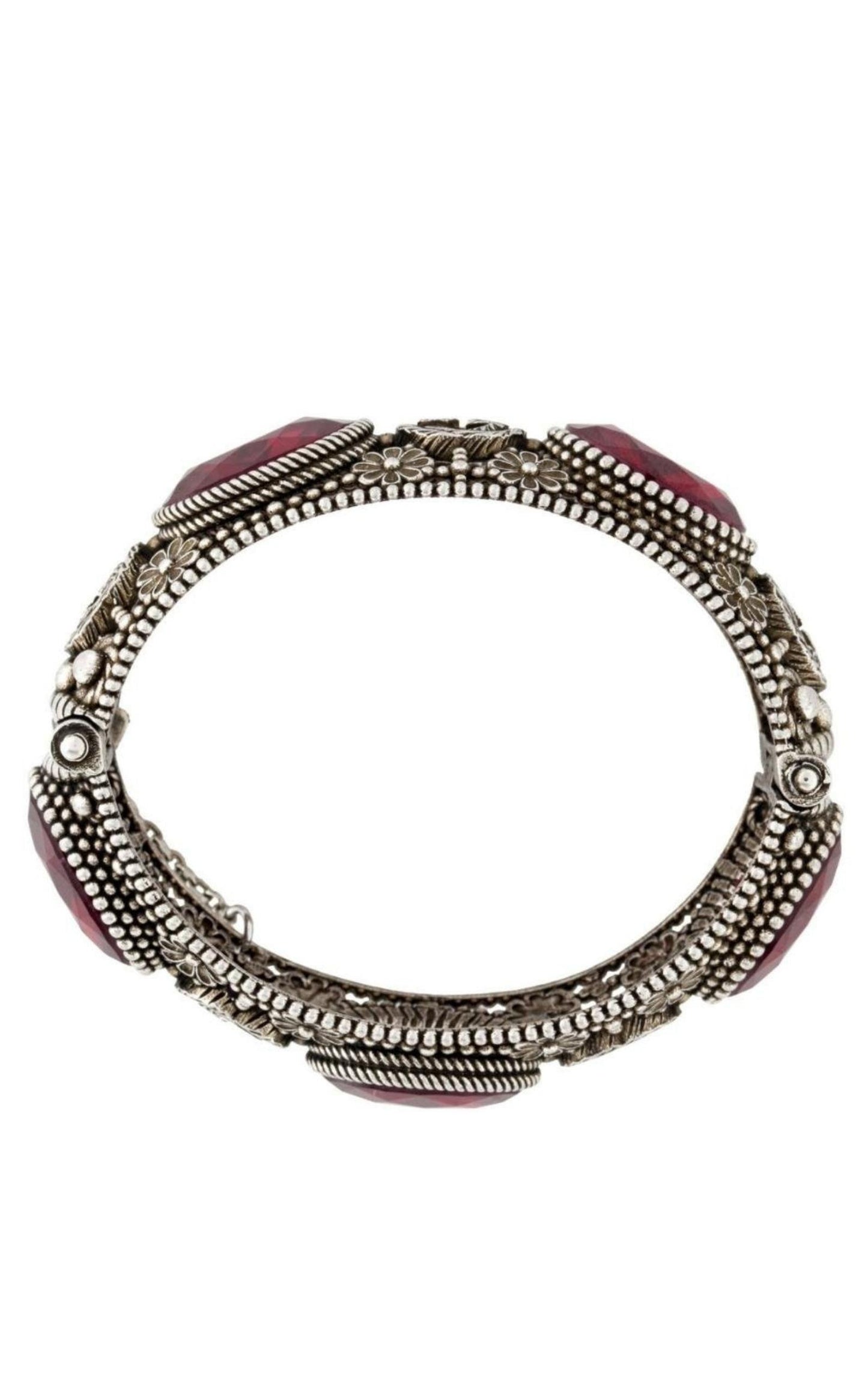 Red Crystal Embellished Sterling Silver Bracelet Gucci