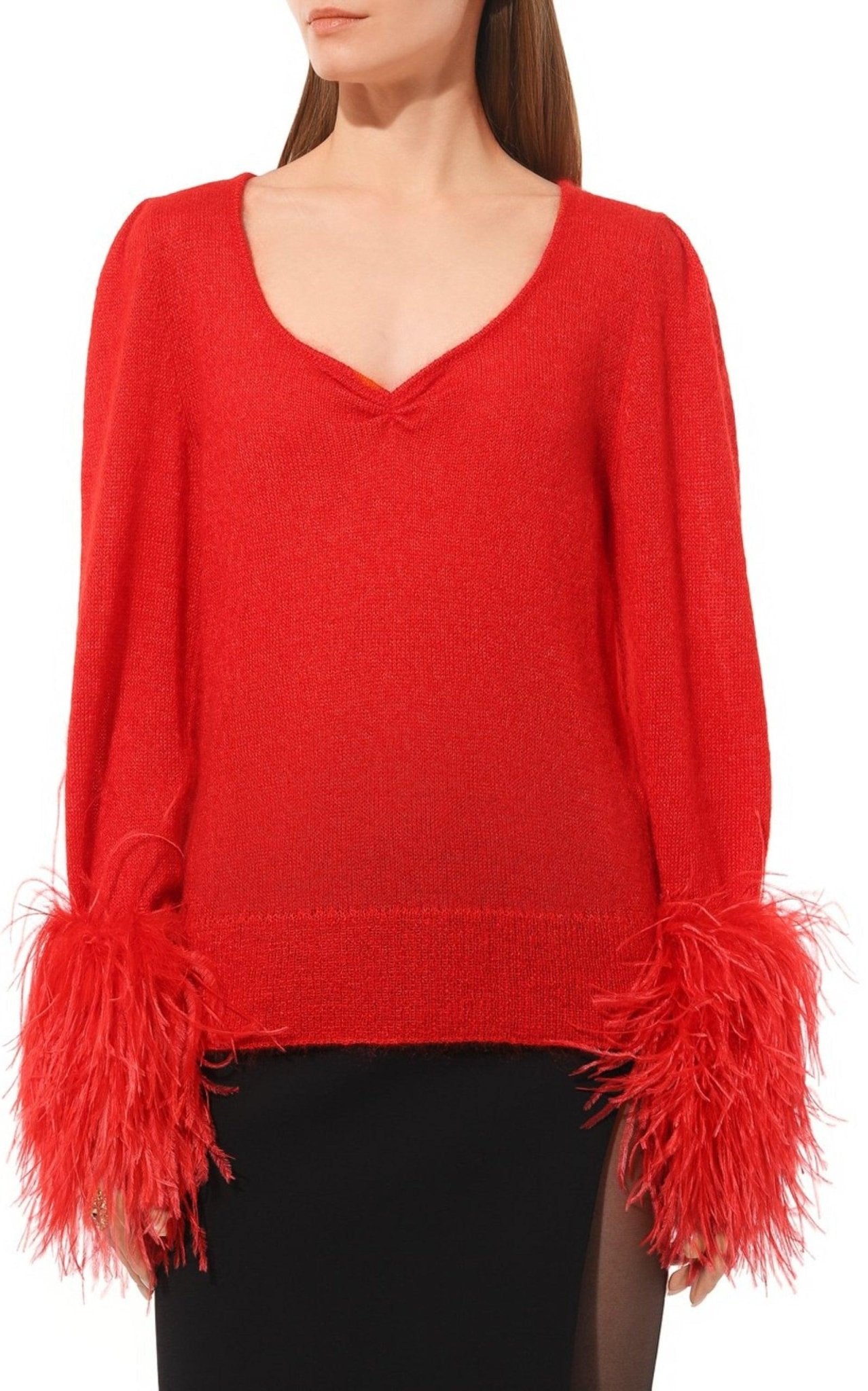 Gucci Red Feather Cuff Mohair Sweater - Runway Catalog