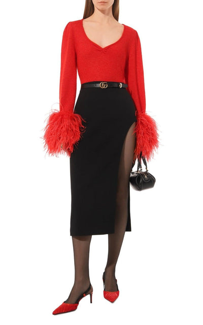 Gucci Red Feather Cuff Mohair Sweater - Runway Catalog