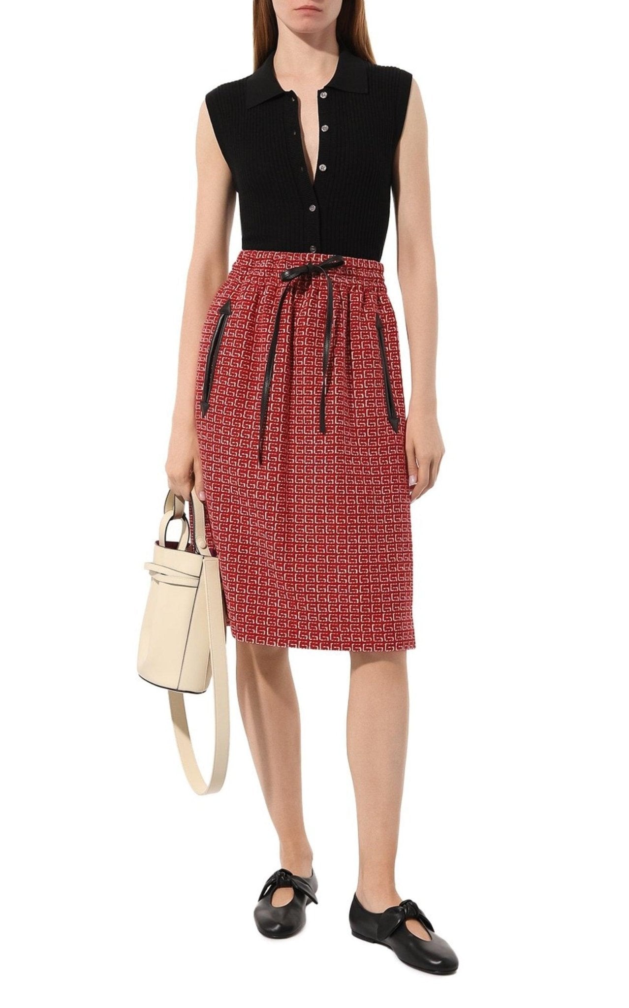 Gucci Red Jacquard GG Drawstring Skirt - Runway Catalog