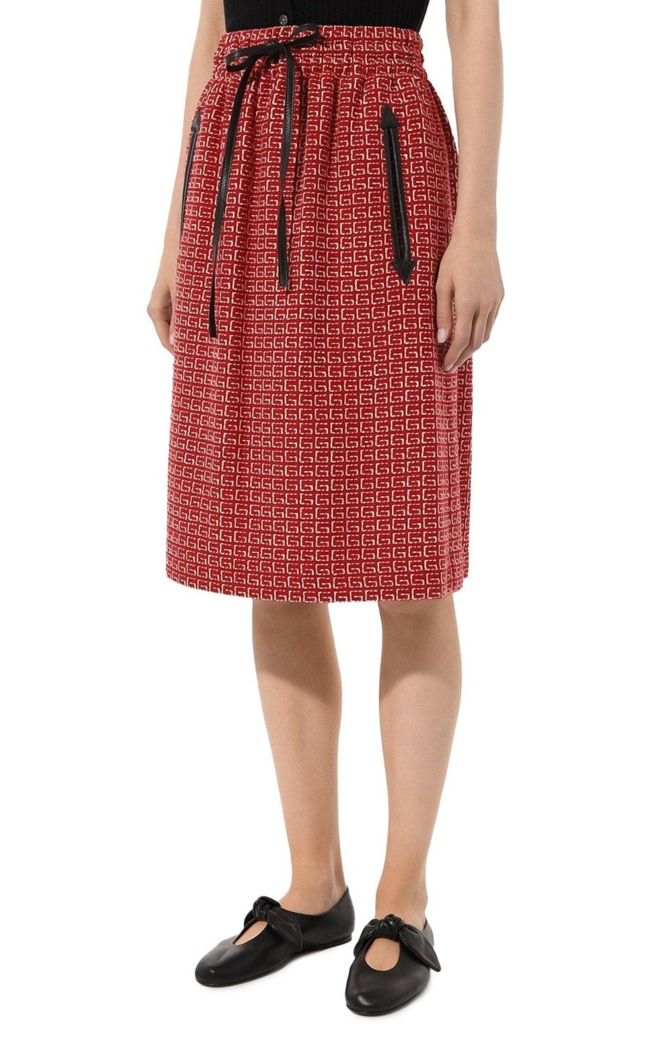 Gucci Red Jacquard GG Drawstring Skirt - Runway Catalog