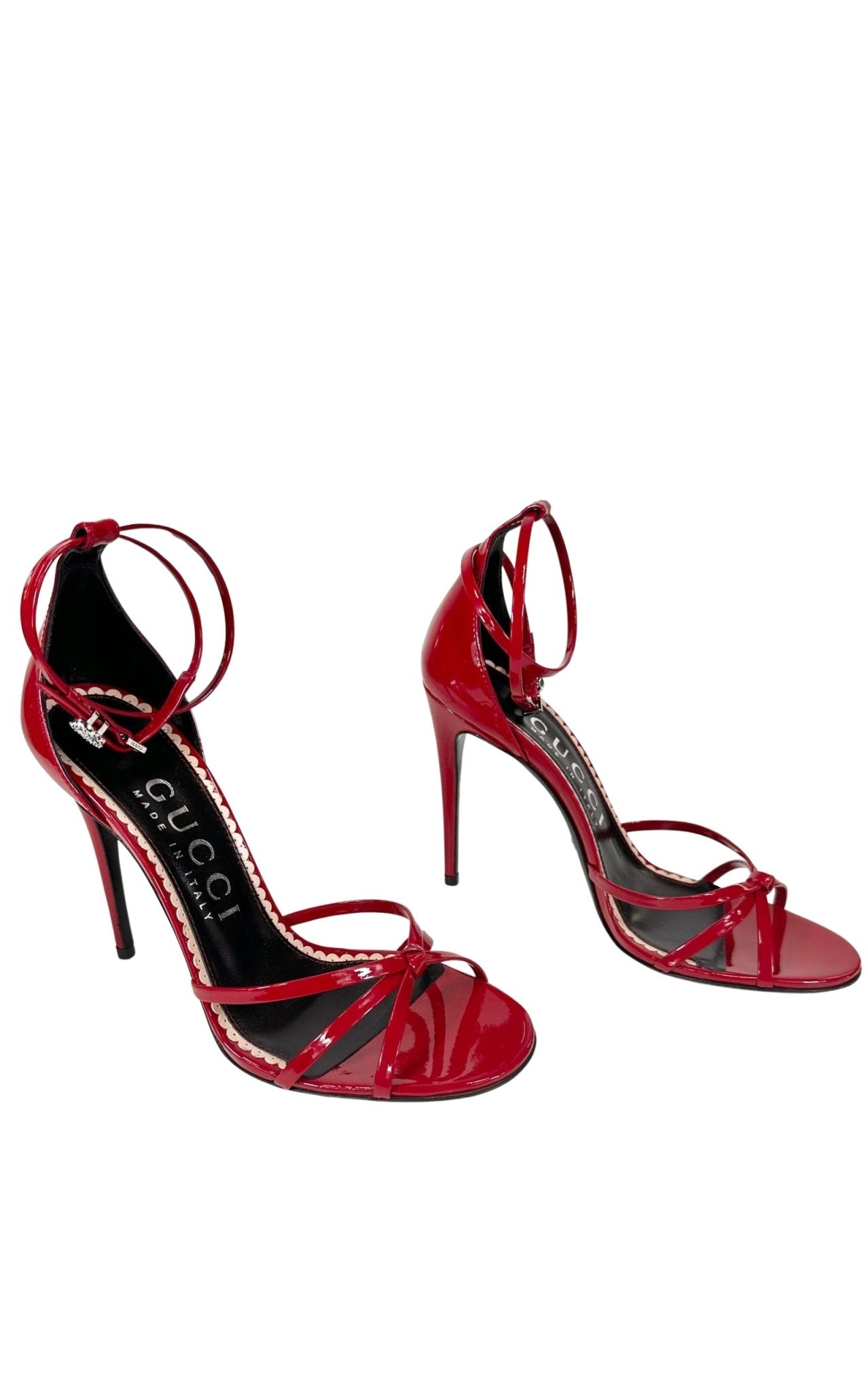 Gucci Red Patent Leather Sandals Double G Ankle Strap - Runway Catalog