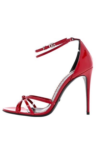 Gucci Red Patent Leather Sandals Double G Ankle Strap - Runway Catalog