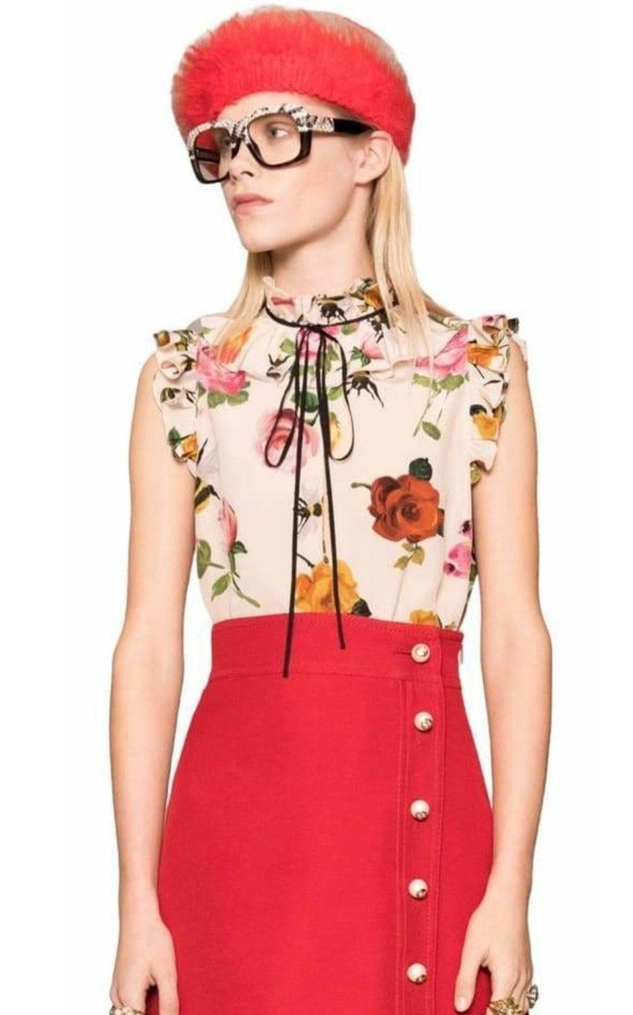 Gucci Rose Print Ivory Silk Shirt - Runway Catalog