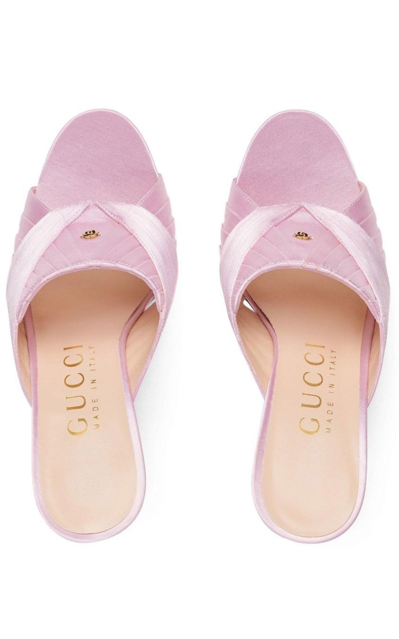 Gucci Rose Satin Double G 95mm Sandals - Runway Catalog