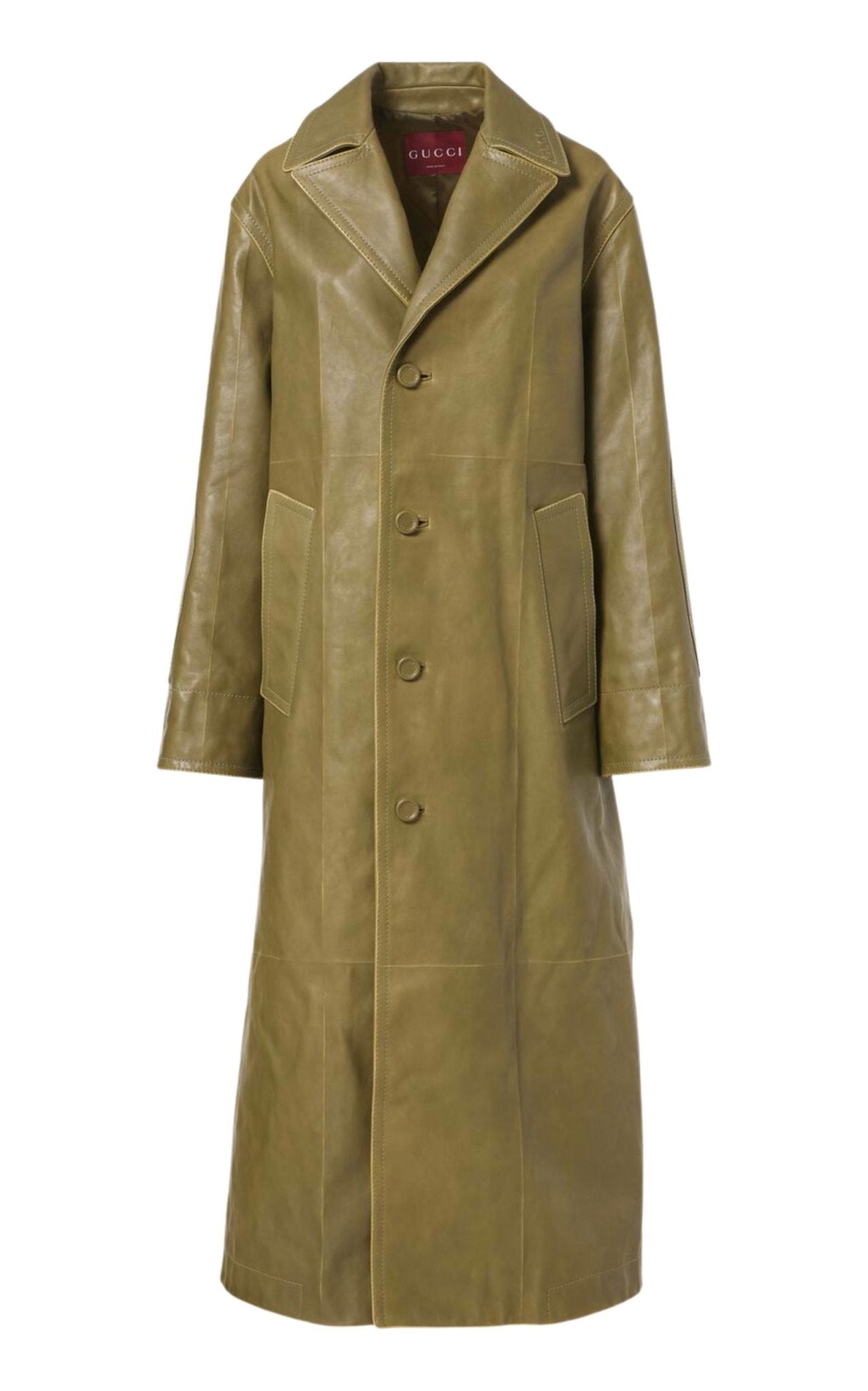 Gucci Runway Military Green Leather Overcoat - Winter 2024 Collection - Runway Catalog