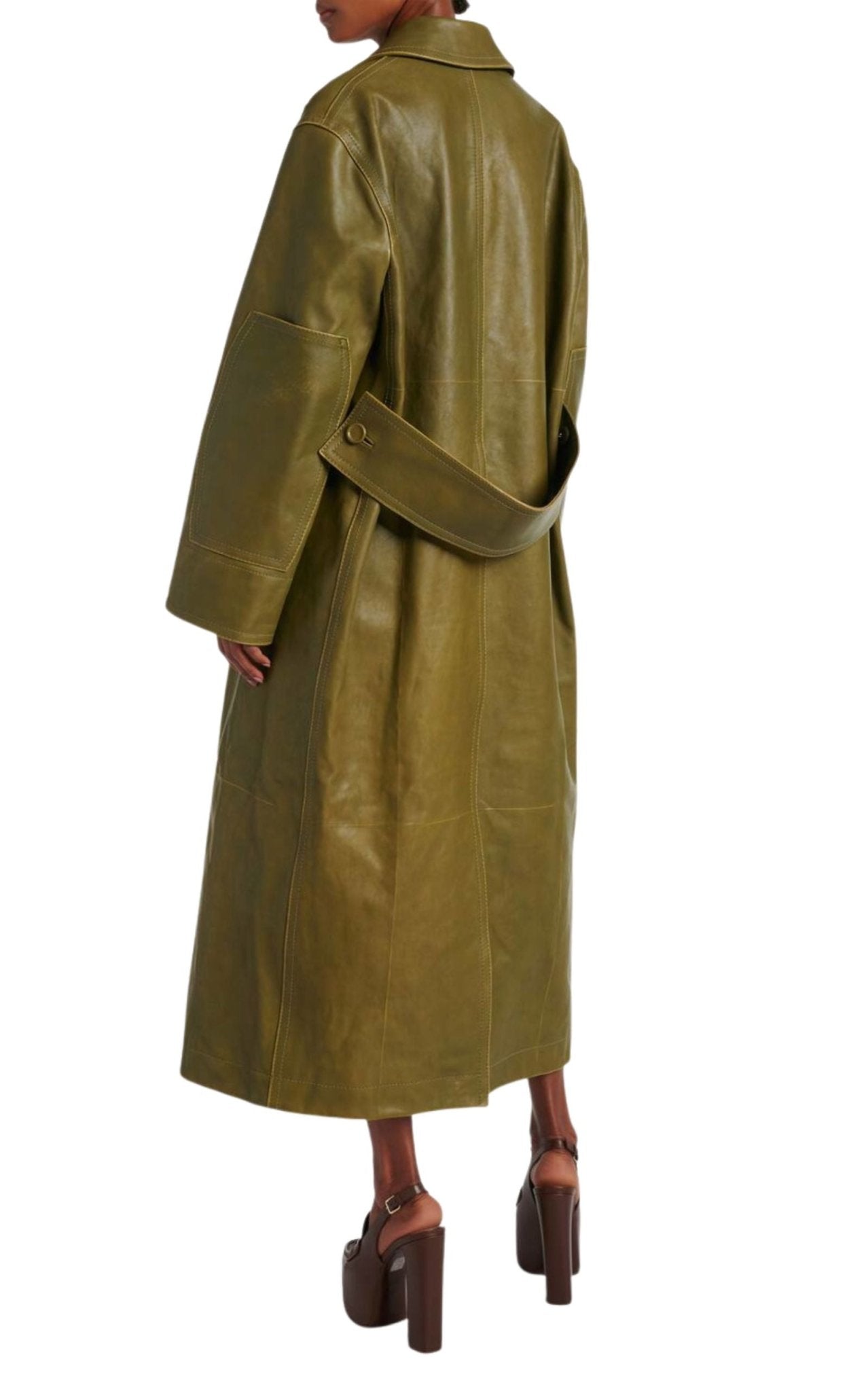 Gucci Runway Military Green Leather Overcoat - Winter 2024 Collection - Runway Catalog