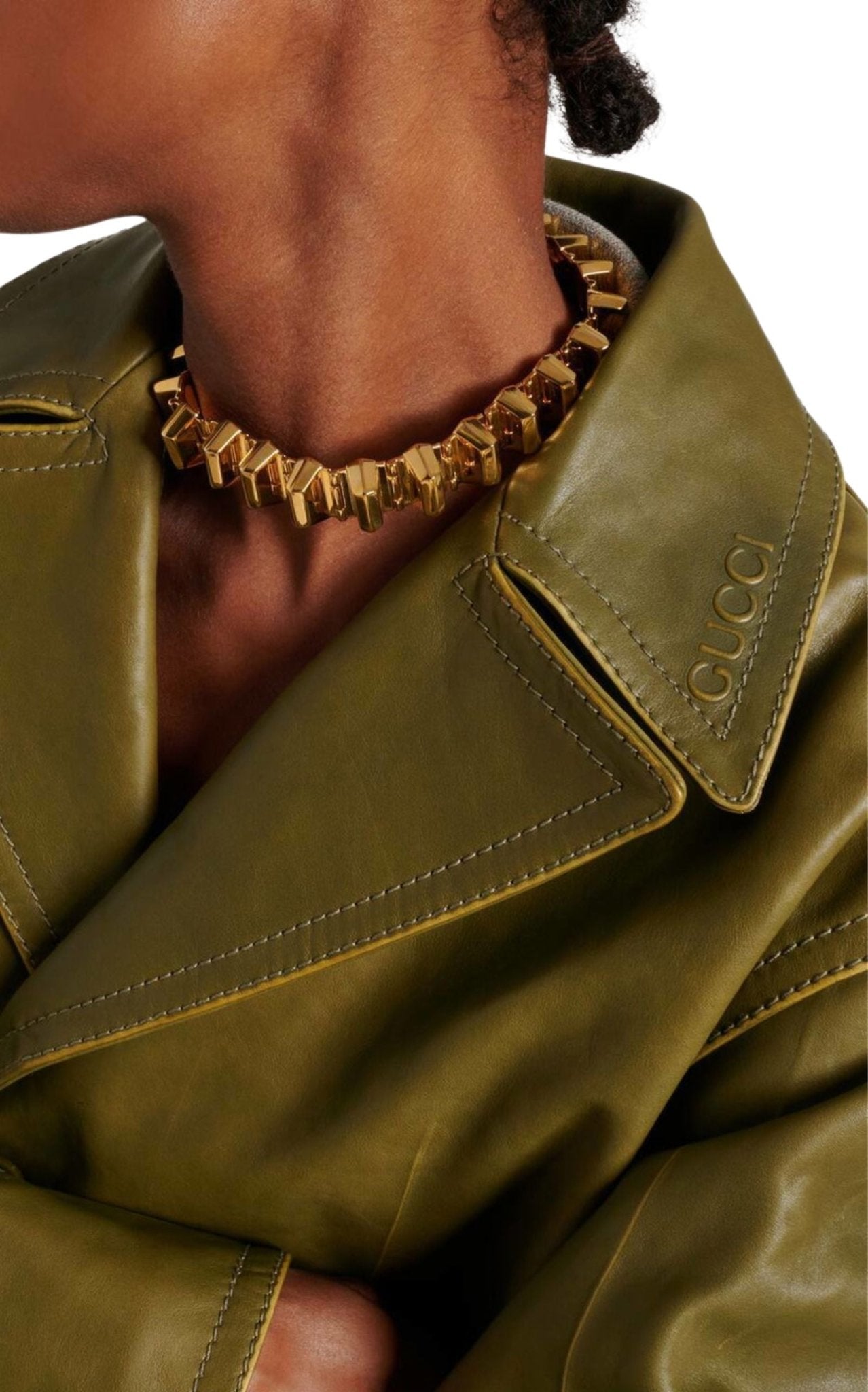 Gucci Runway Military Green Leather Overcoat - Winter 2024 Collection - Runway Catalog
