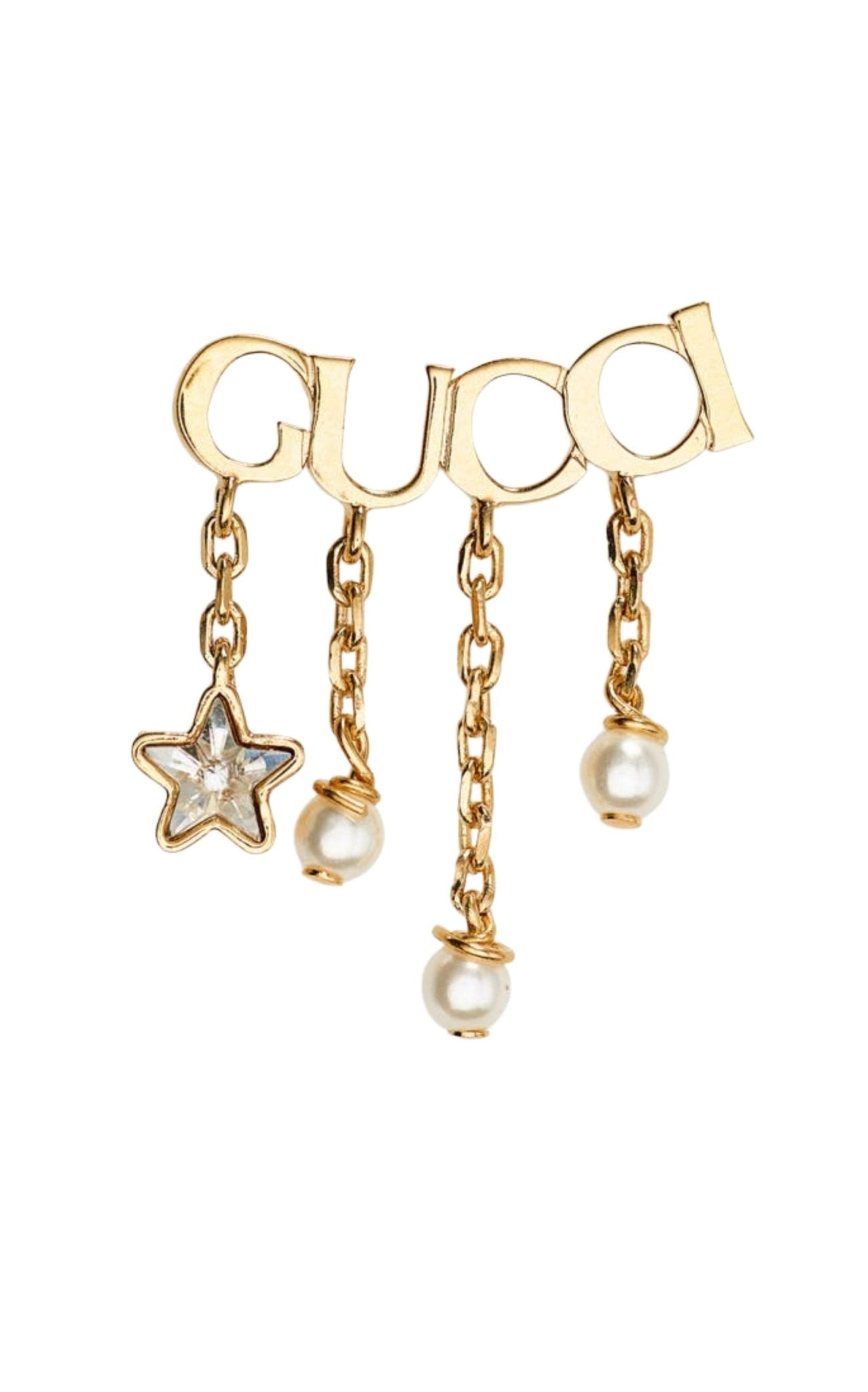 Gucci script logo single earring in gold tone with crystal charms