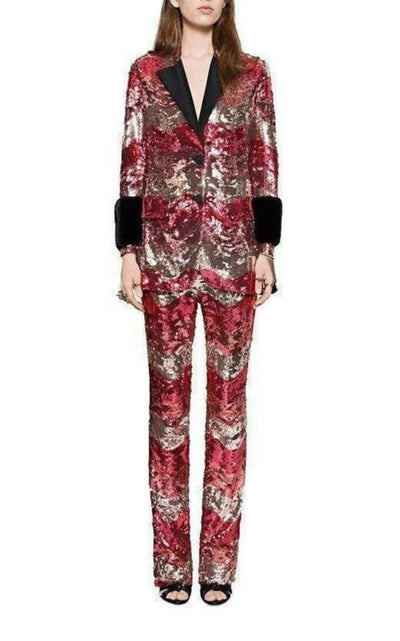 Sequin Snake Straight Leg Pants in Red Gucci