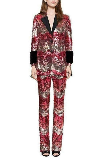 Gucci Sequin Snake Straight Leg Pants in Red - Runway Catalog