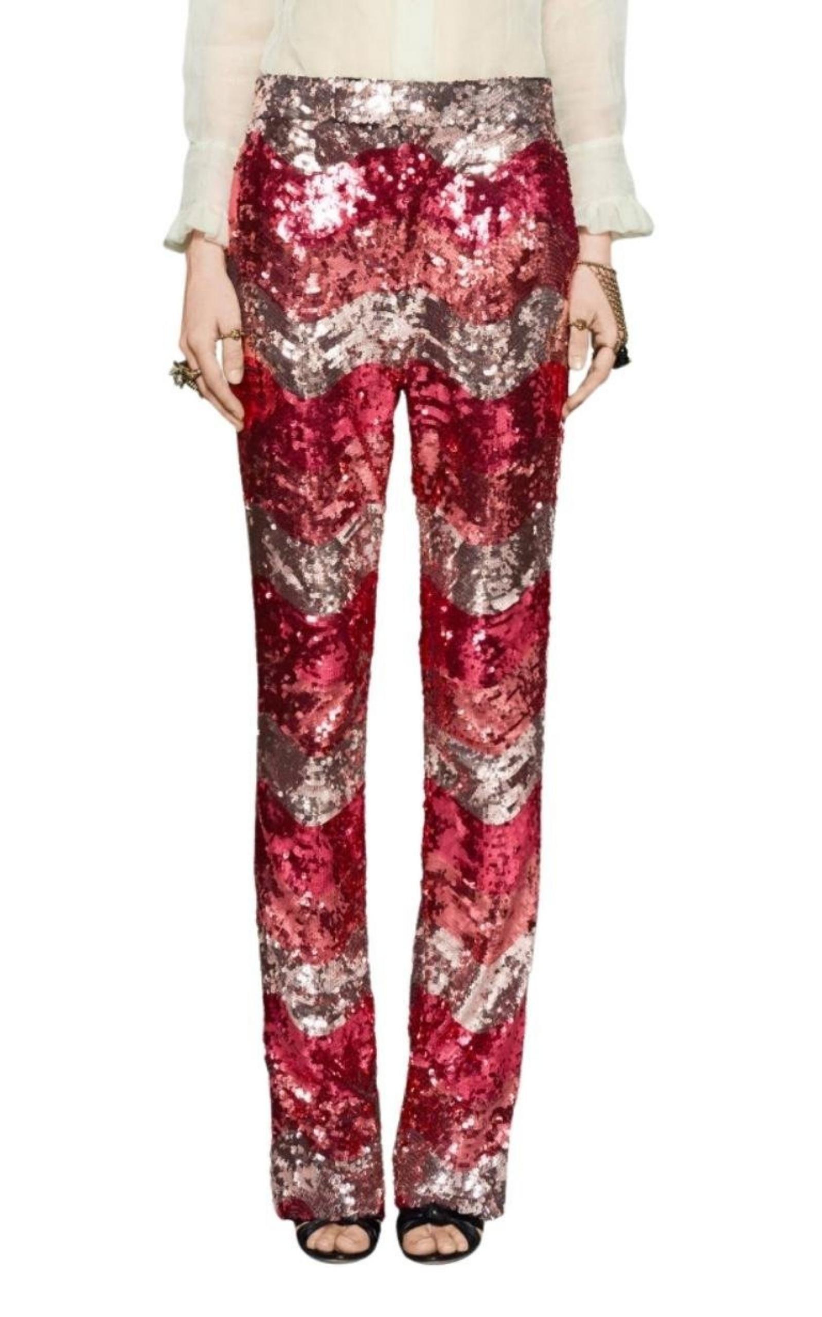 Sequin Snake Straight Leg Pants in Red Gucci