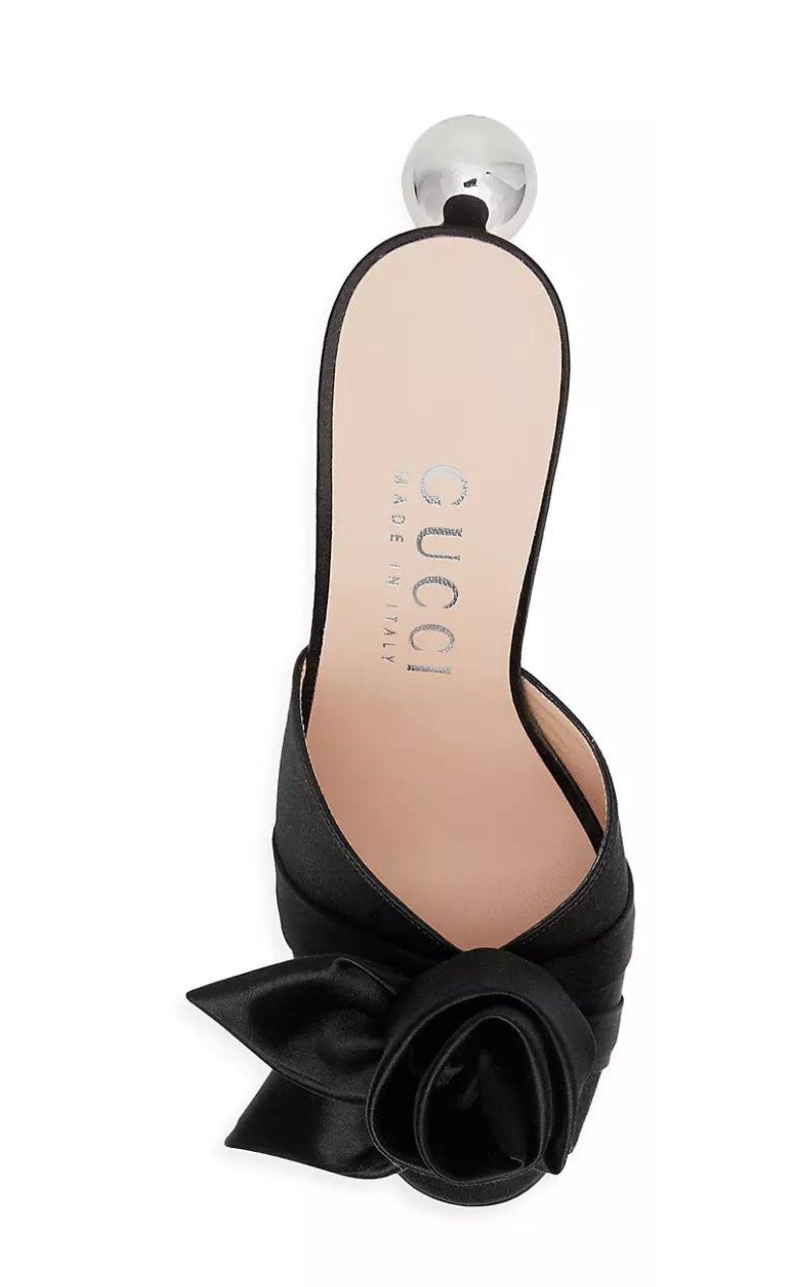 Gucci Shawana Satin Flower Mules in Black Runway Catalog