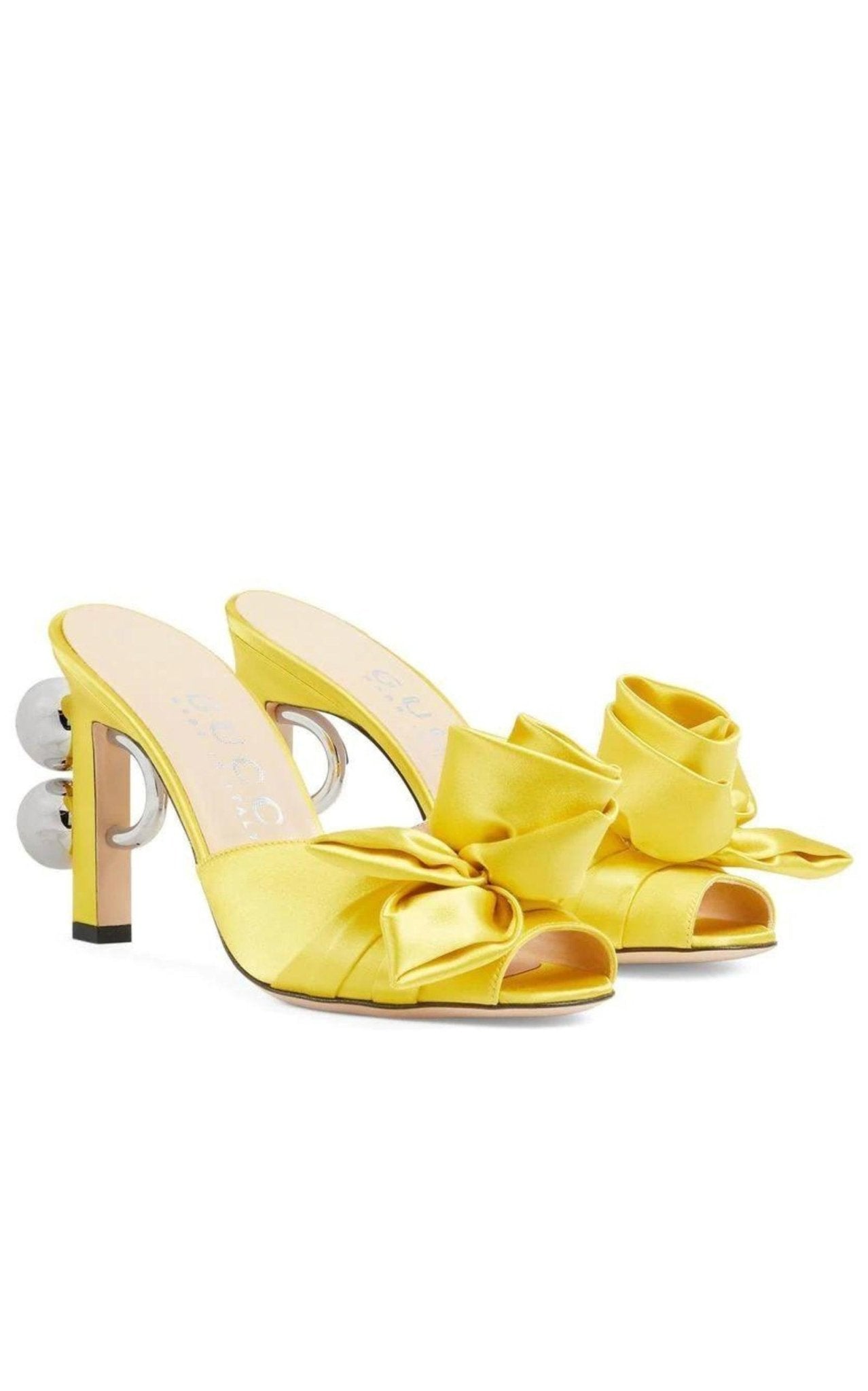 Gucci Shawana Satin Flower Mules in Yellow - Runway Catalog