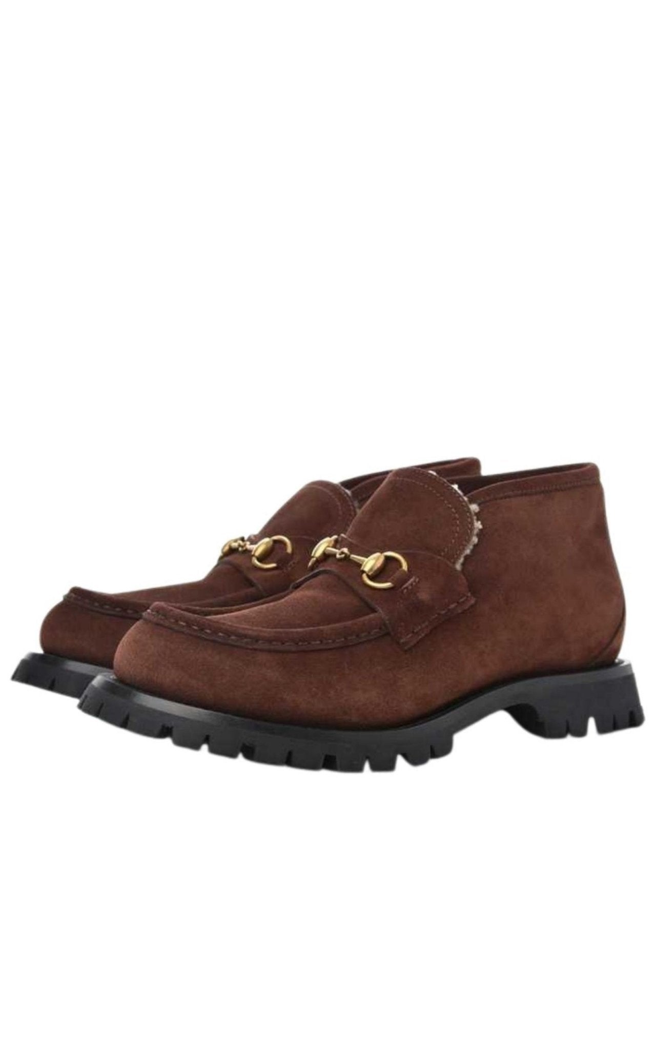 Gucci Shearling Harald Horsebit Ankle Boots - Runway Catalog