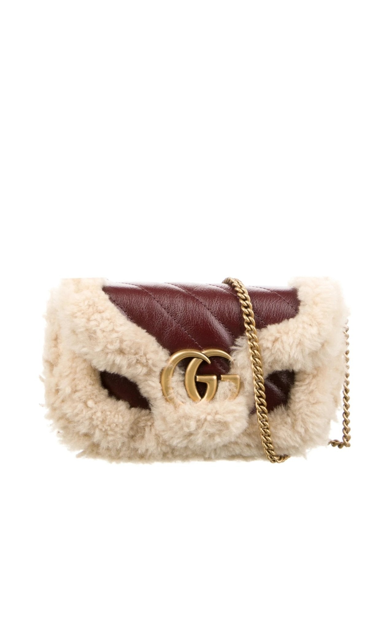 Gucci Shearling Trim Super Mini GG Marmont Shoulder Bag - Runway Catalog