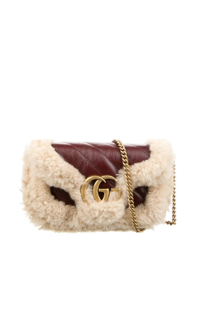 Gucci Shearling Trim Super Mini GG Marmont Shoulder Bag - Runway Catalog
