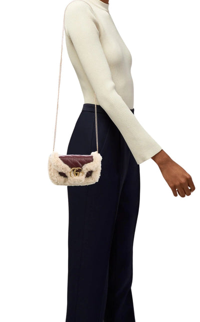 Gucci Shearling Trim Super Mini GG Marmont Shoulder Bag - Runway Catalog
