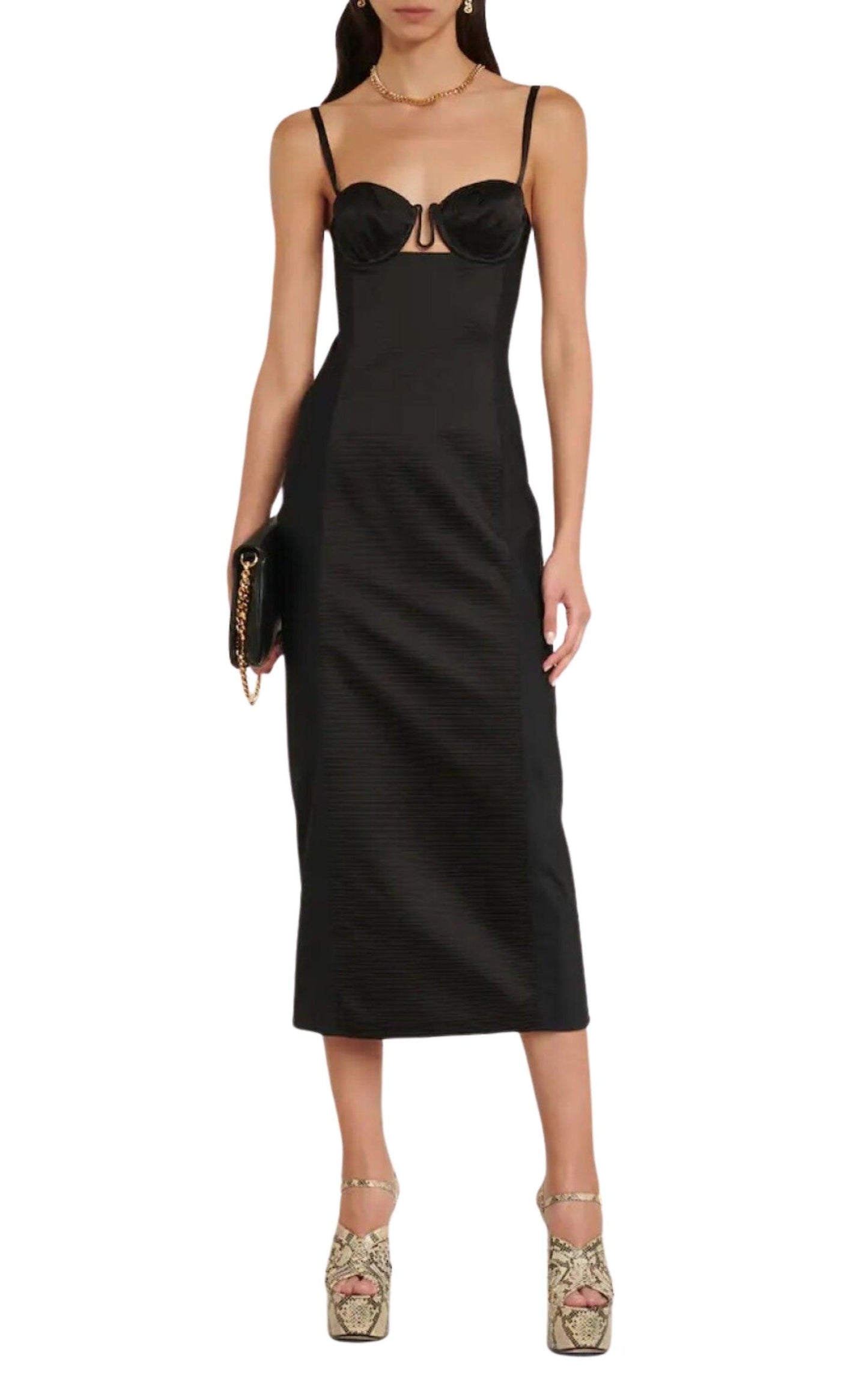 Silk Duchesse Mid-length Dress In Black Gucci