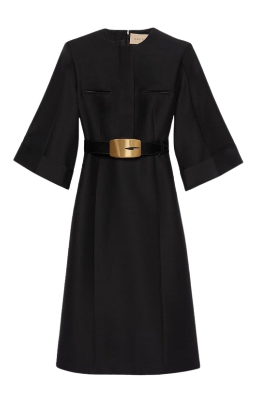 Gucci wool silk midi dress black front view