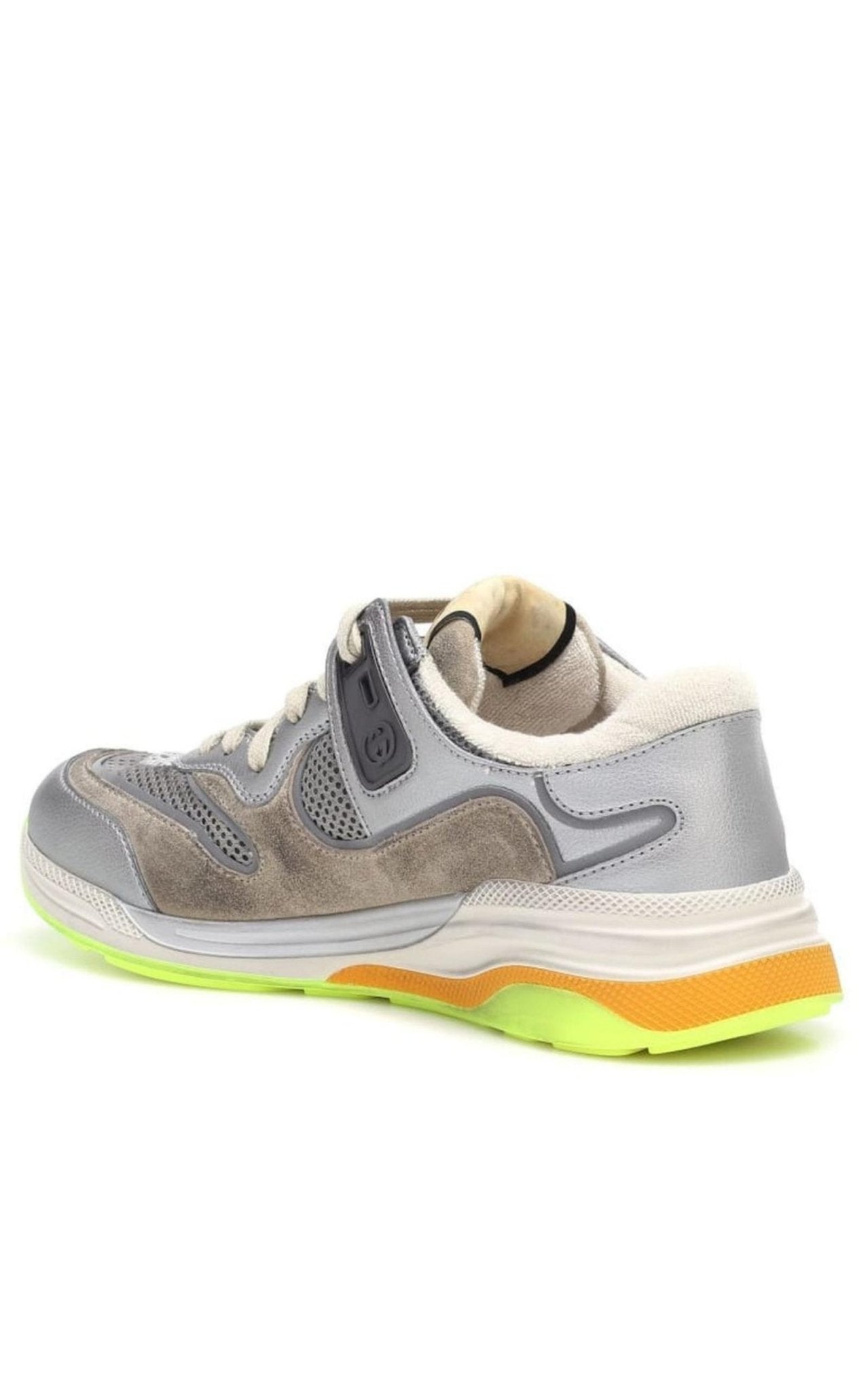 Gucci Ultrapace Metallic Leather Distressed Suede Sneakers - Runway Catalog