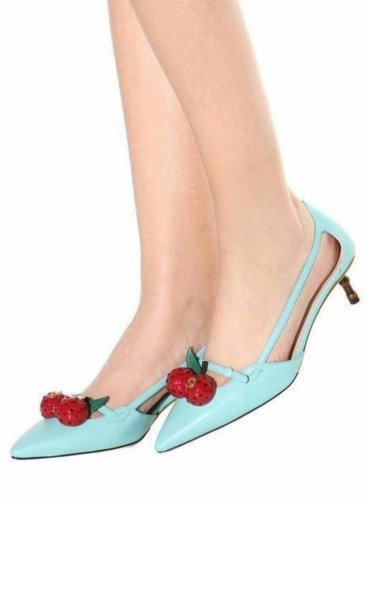 Gucci Unia Aqua Cherry Leather Slingback - Runway Catalog