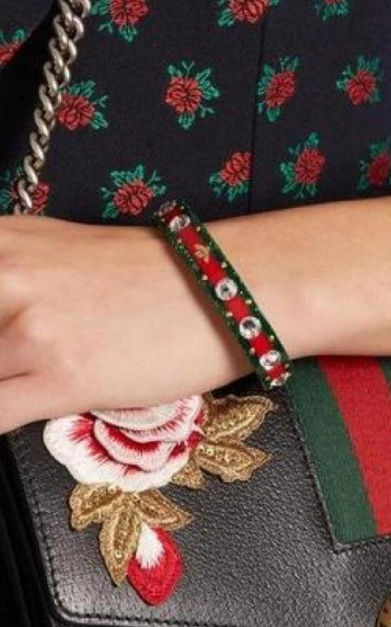 Gucci Vintage Web Cuff Bracelet With Crystals - Runway Catalog