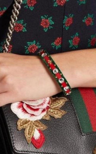 Gucci Vintage Web Cuff Bracelet With Crystals - Runway Catalog