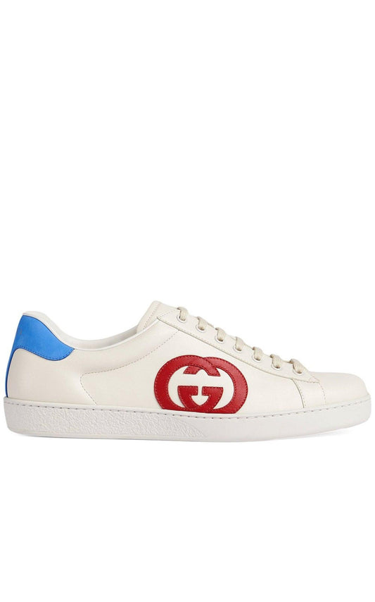 White GG Ace Leather Sneakers Gucci