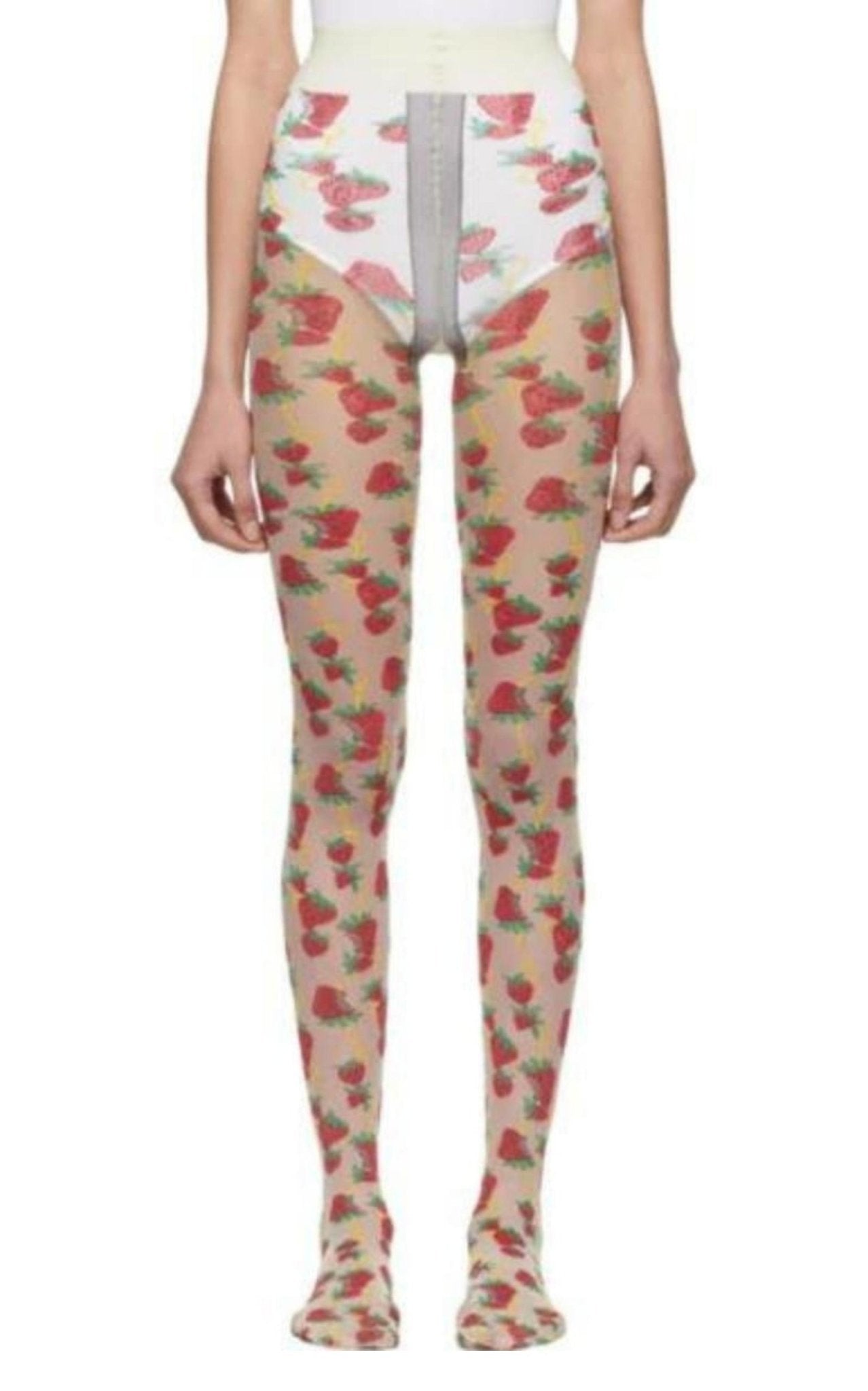 Gucci White Strawberry Logo Horse - bit Tights - Runway Catalog