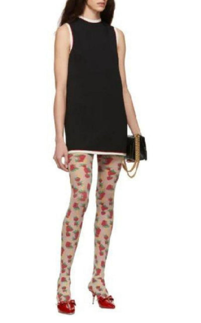 Gucci White Strawberry Logo Horse - bit Tights - Runway Catalog
