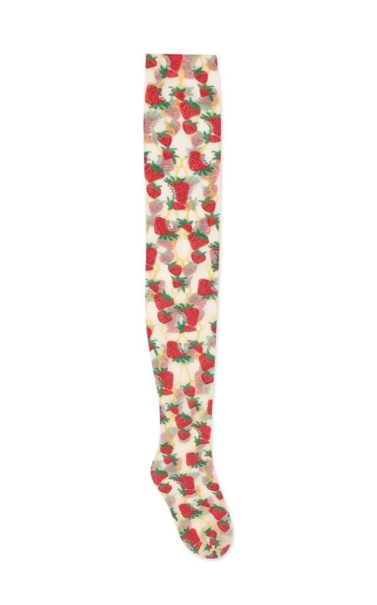 Gucci White Strawberry Logo Horse - bit Tights - Runway Catalog