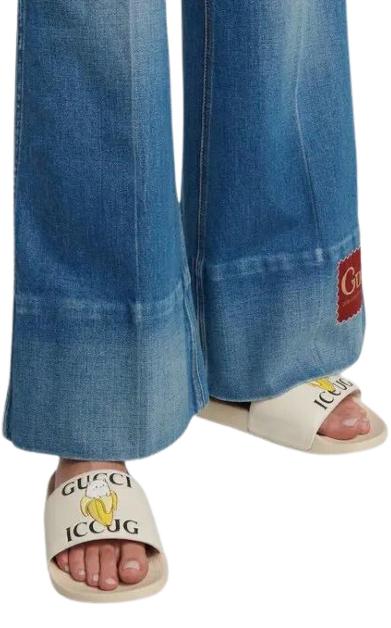 Gucci X Bananya Logo - print Open - toe Slides - Runway Catalog