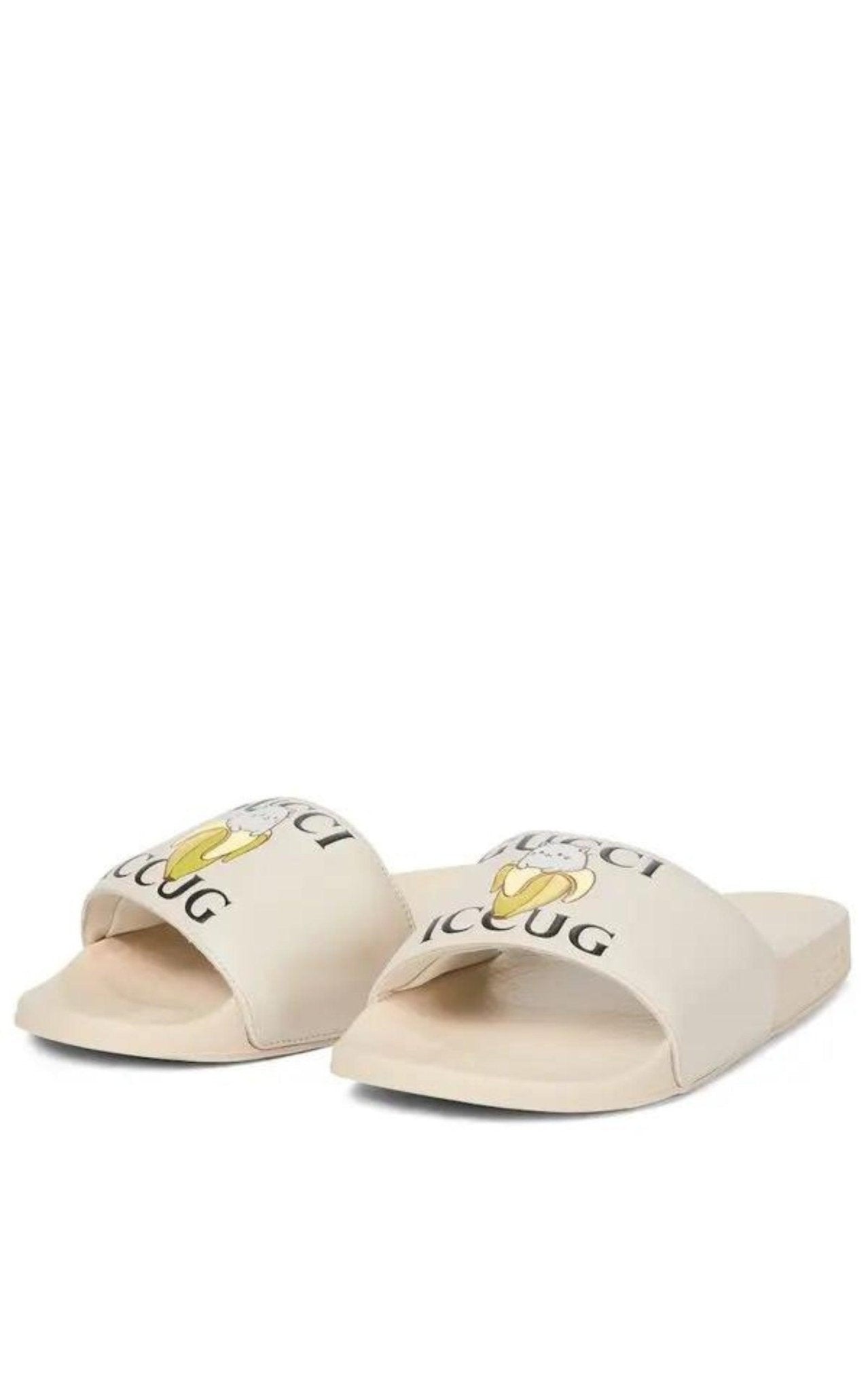 Gucci X Bananya Logo - print Open - toe Slides - Runway Catalog