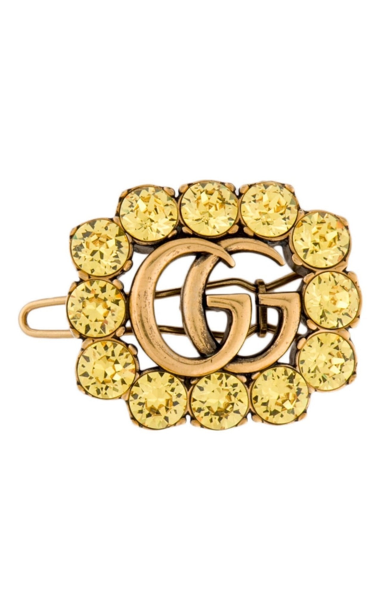 Gucci Yellow Crystal - Embellished Interlocking G Hair Clip - Runway Catalog