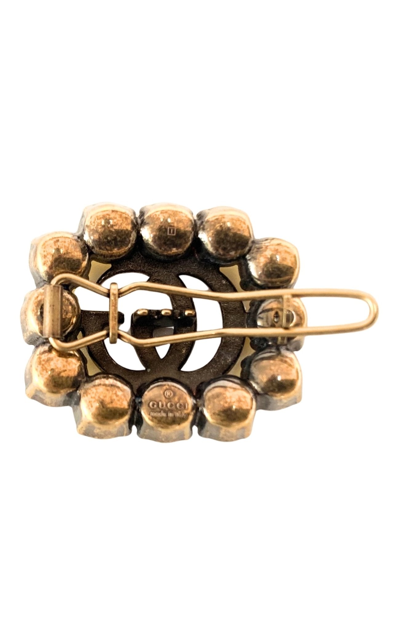 Gucci Yellow Crystal - Embellished Interlocking G Hair Clip - Runway Catalog