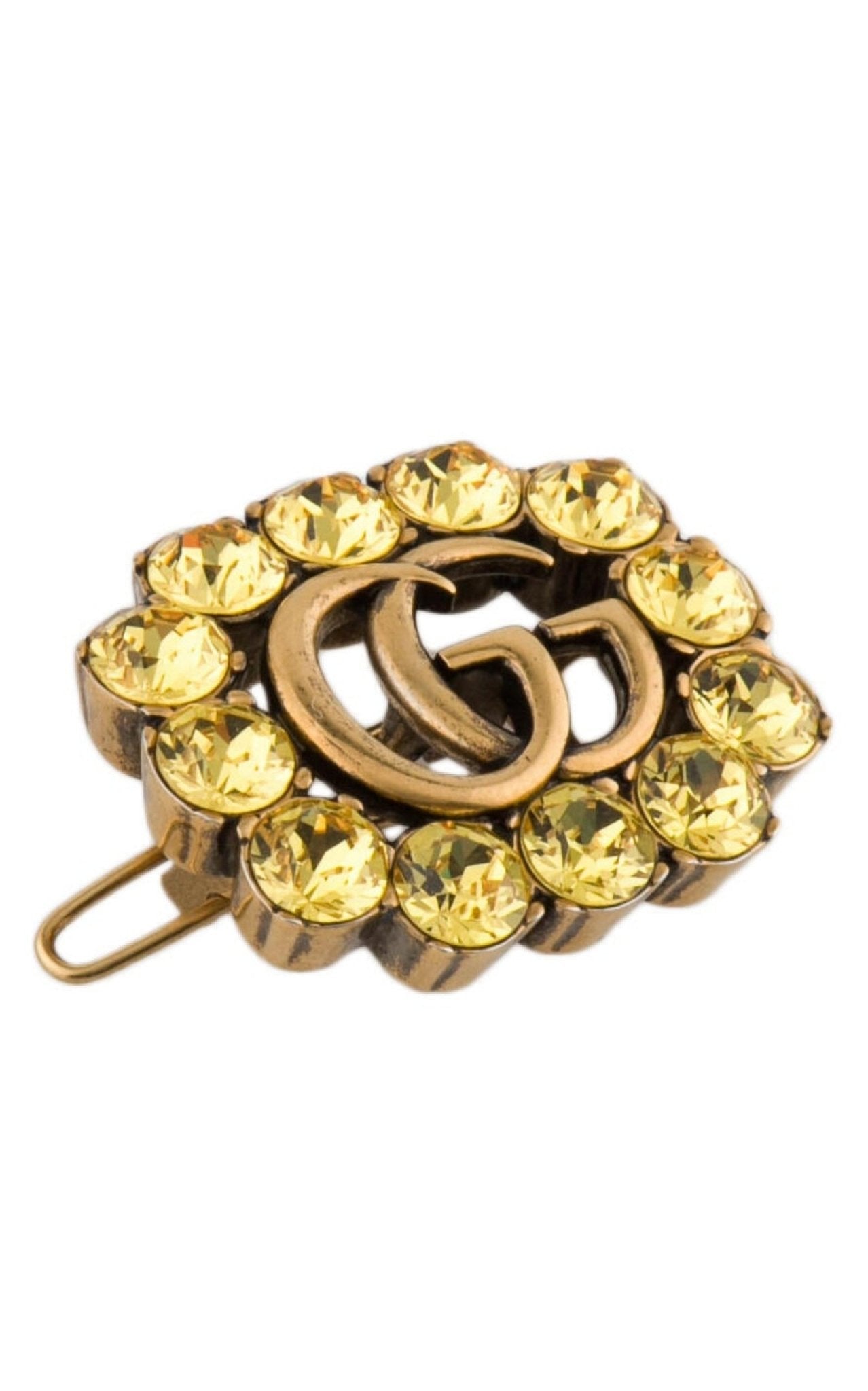 Gucci Yellow Crystal - Embellished Interlocking G Hair Clip - Runway Catalog