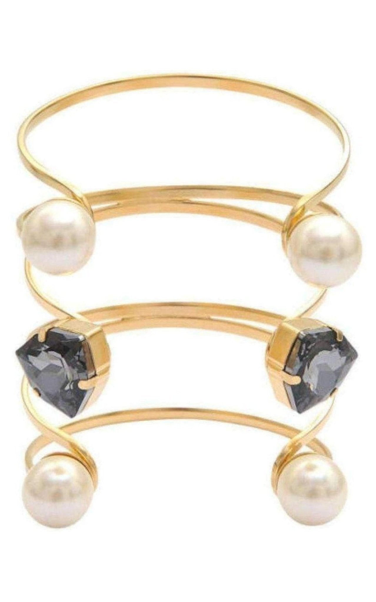 Helene Zubeldia Gold Swarovski Crystal Pearl Cuff Bracelet - Runway Catalog