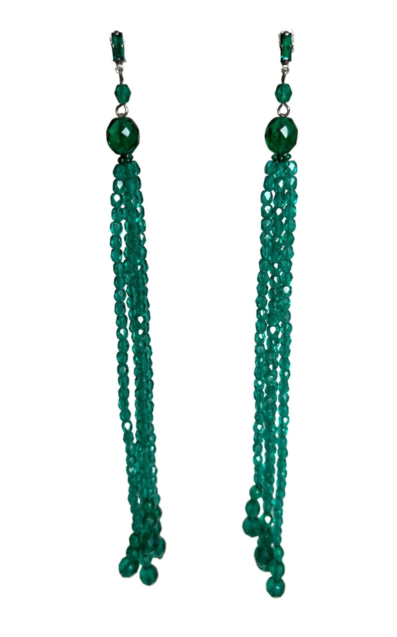 Helene Zubeldia Green Crystal & Glass Beads Dangling Earrings - Runway Catalog