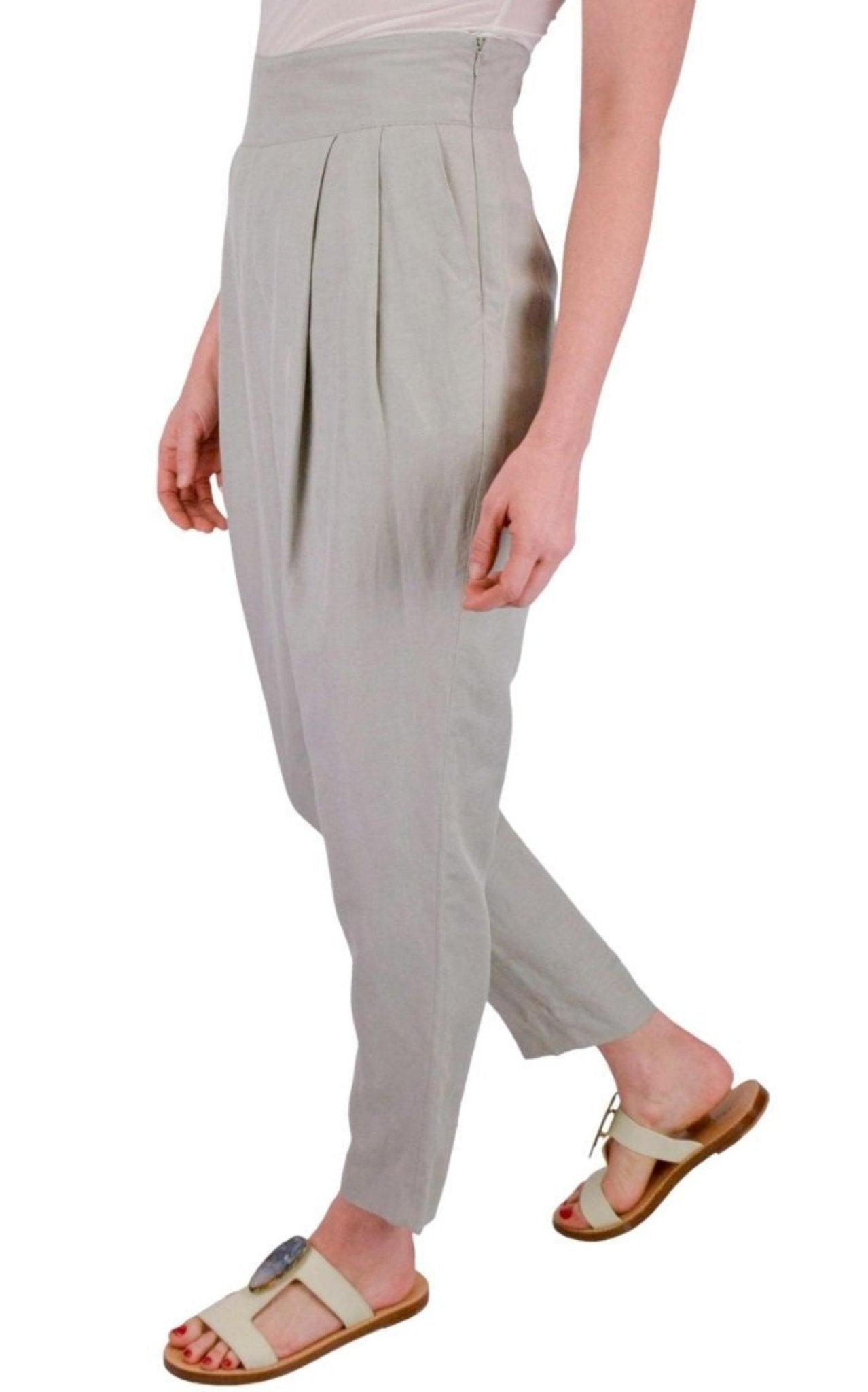Heros Grey Silk - linen blend Pleated Pants - Runway Catalog