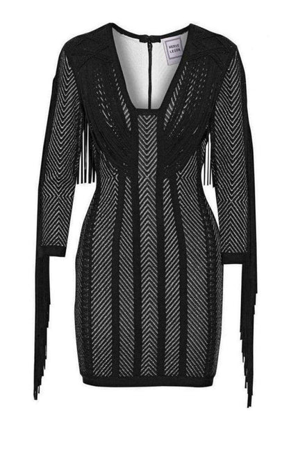 Doutzen Plaited Chevron Fringe Dress Herve Leger