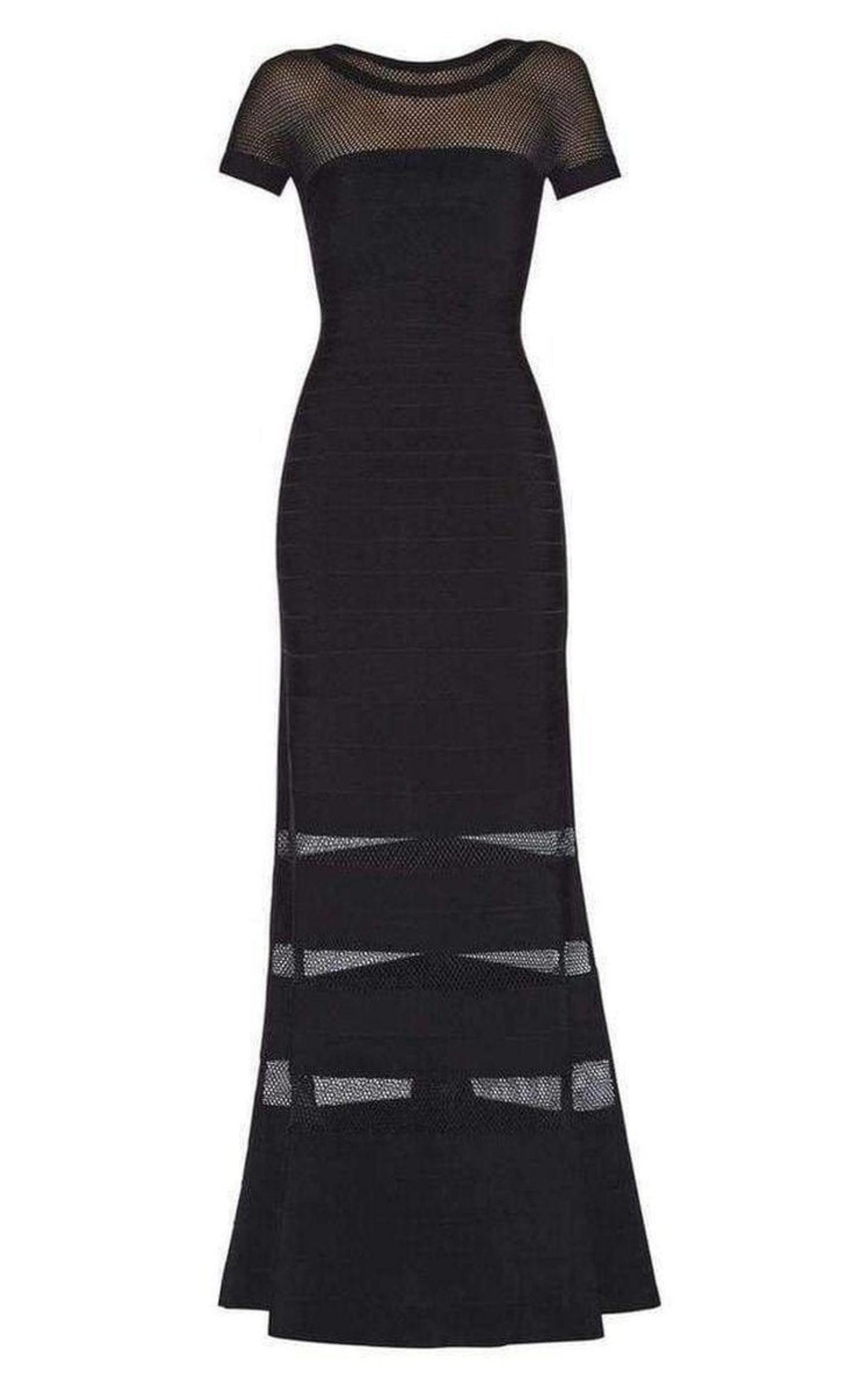 Gweneth Multi Stitch Crochet Detail Gown Herve Leger