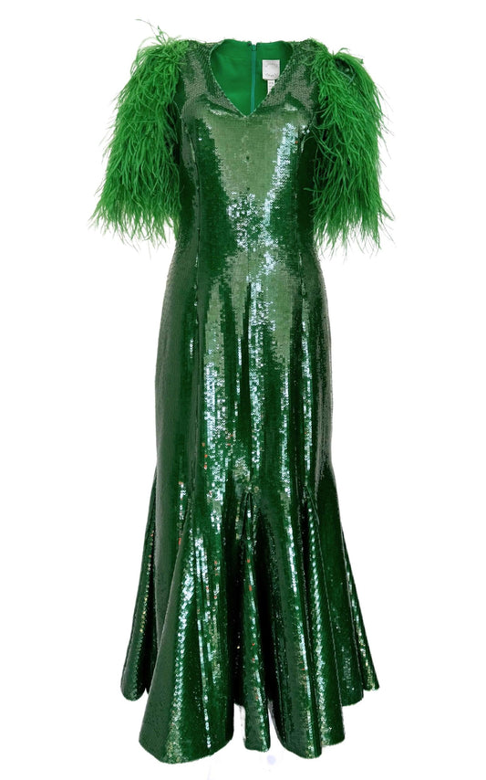 Huishan Zhang Emerald Sequins Dress - Runway Catalog
