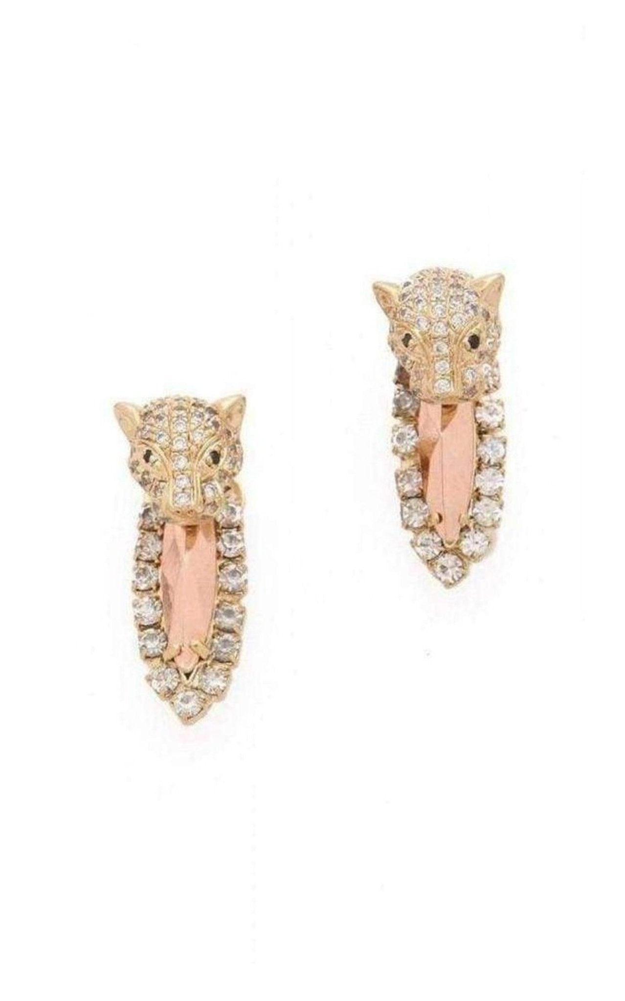 Iosselliani Brass Rhinestone Cheetah Head Earrings - Runway Catalog