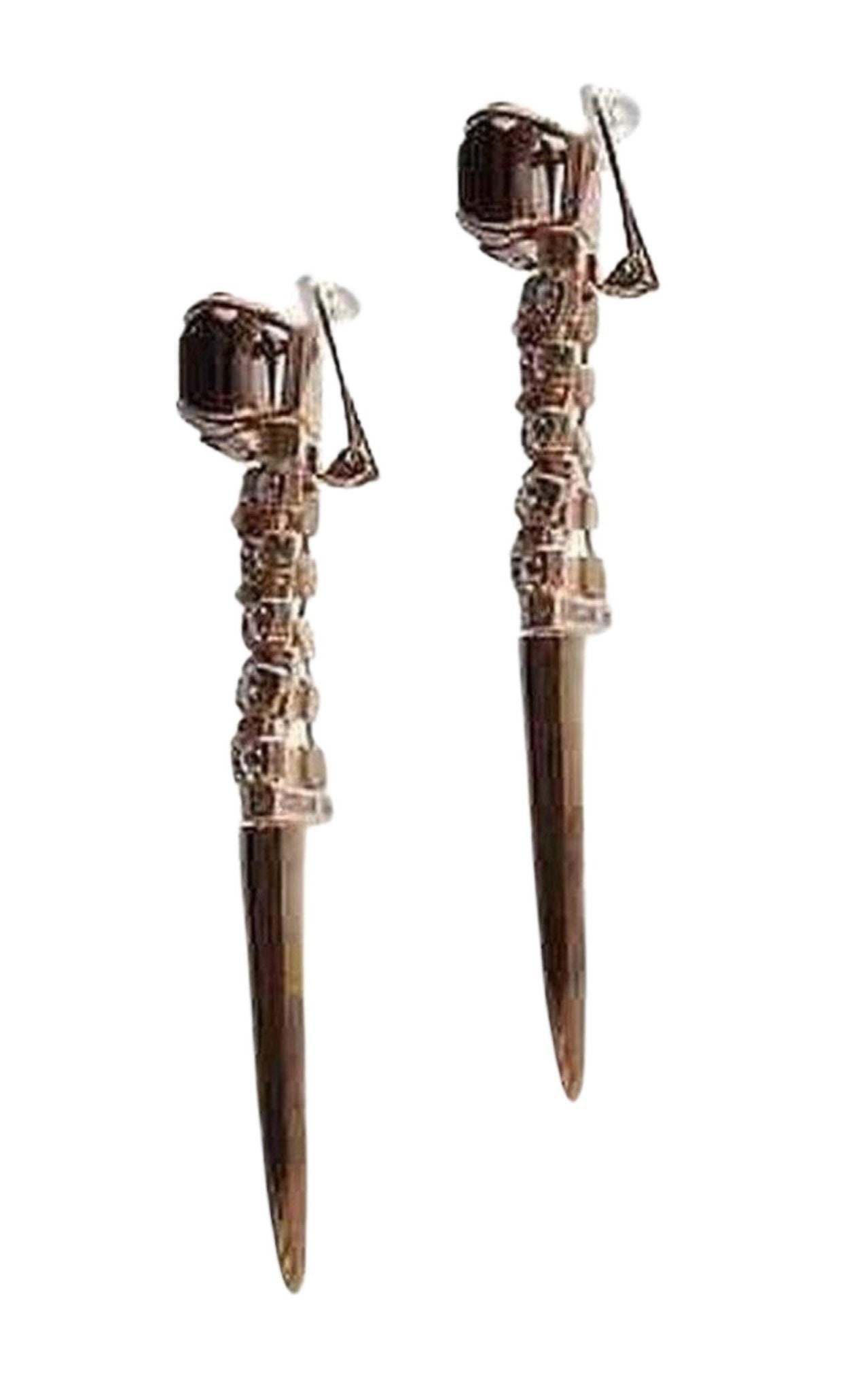 Iosselliani Brass Rhinestone Tiger Eye Clip On Earrings - Runway Catalog