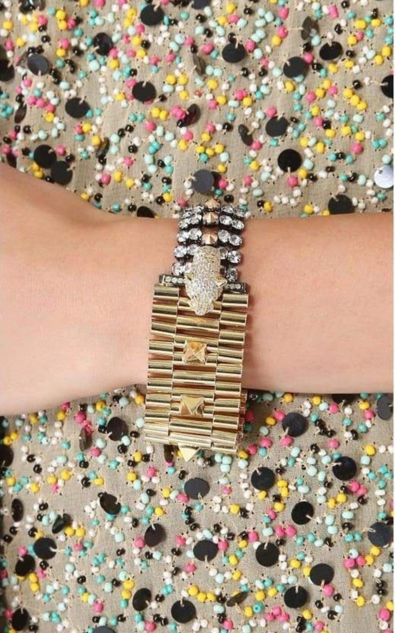 Iosselliani Cheetah Head Crystal Bracelet - Runway Catalog