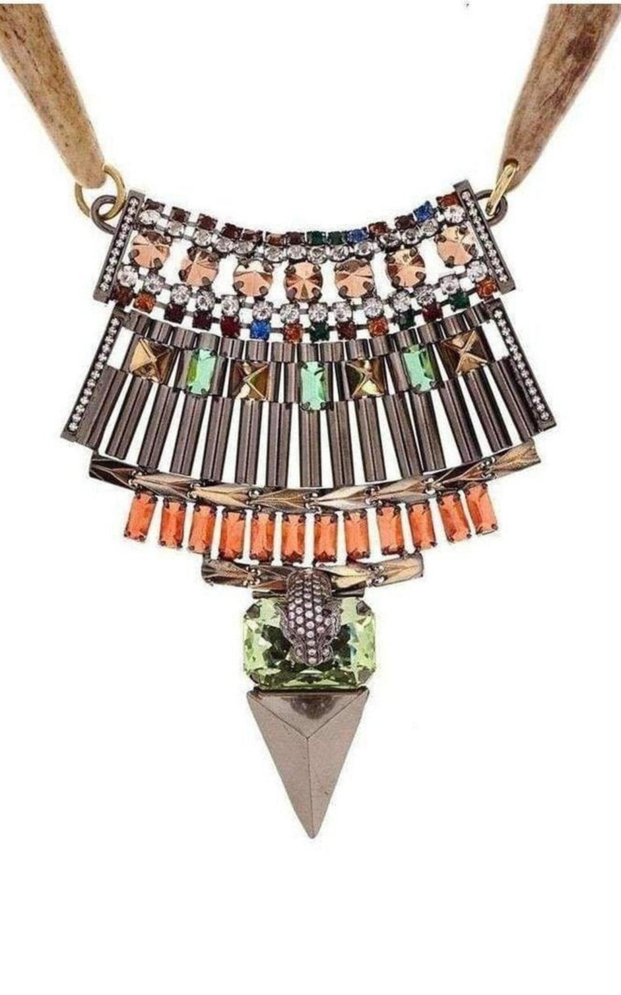 Iosselliani Gold Crystal Tribal Leopard Head Bib Necklace - Runway Catalog