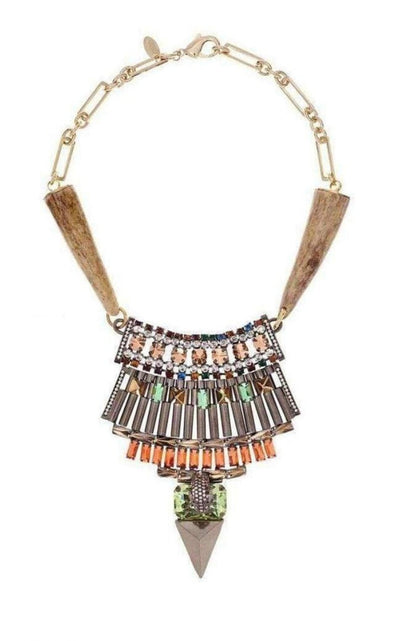 Iosselliani Gold Crystal Tribal Leopard Head Bib Necklace - Runway Catalog